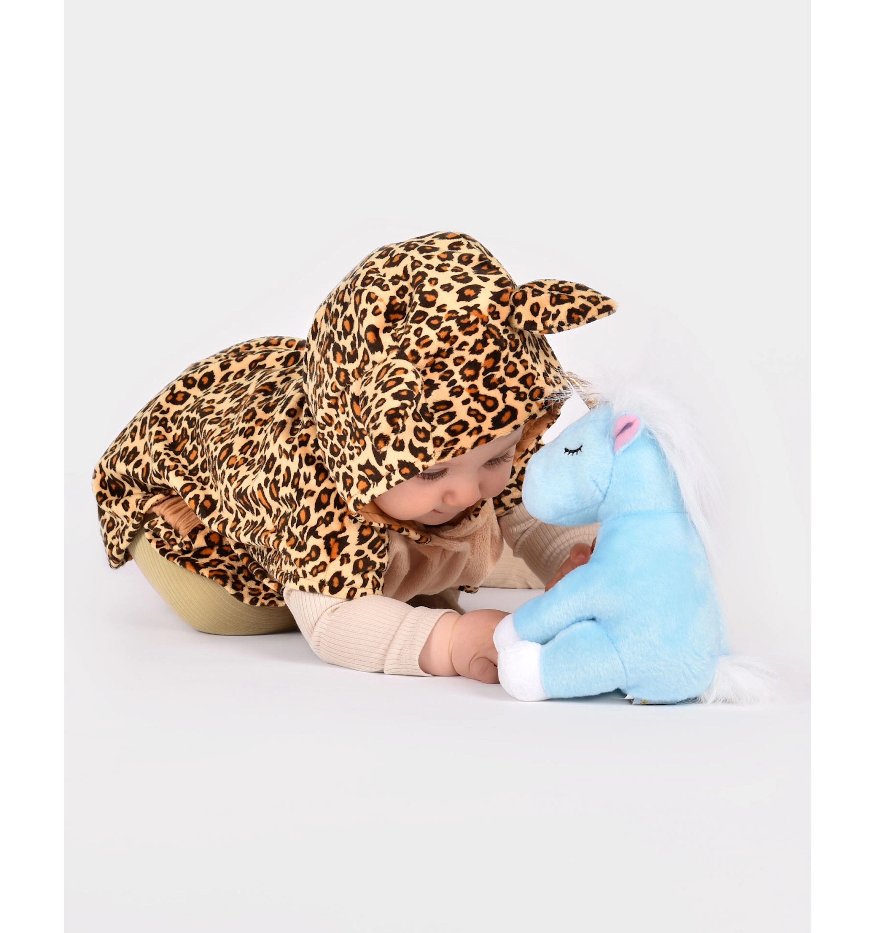 Costum de Halloween leopard pentru copii 1–4 ani, pelerină animal print cu glugă, urechi și coadă