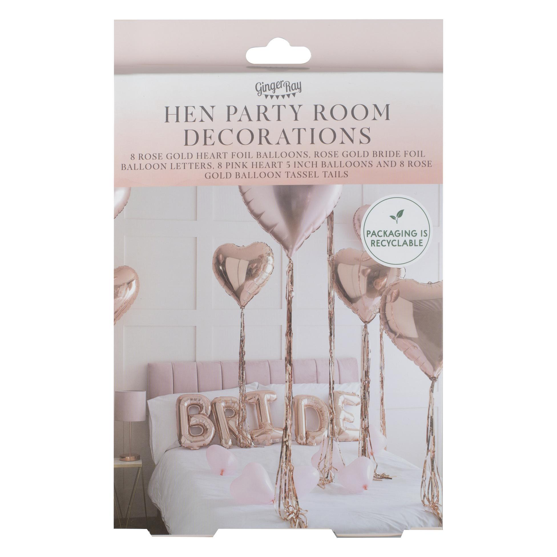 Set de Decoratiuni cu Baloane, 'Bride' + 17 de baloane Inimi, Roz Auriu