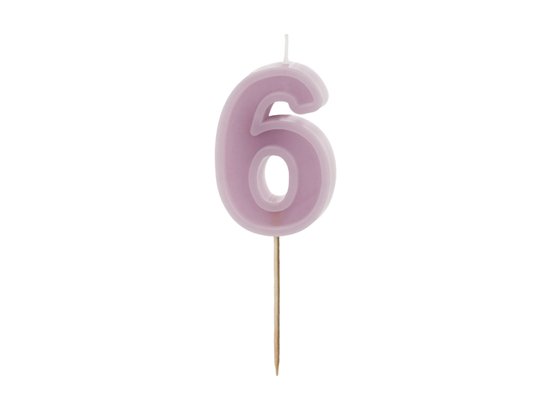 Lumanare pentru tort cifra 6 mov pastel