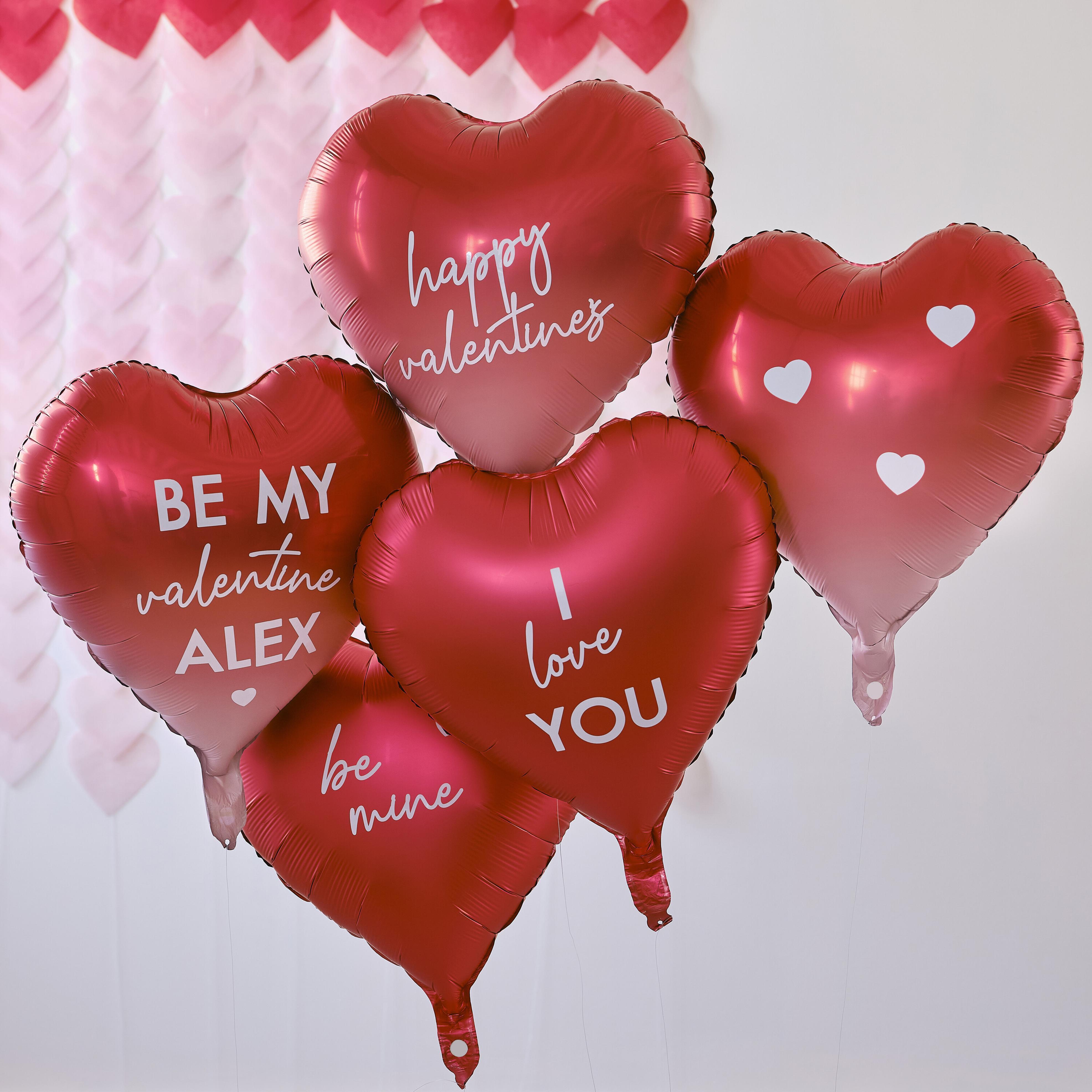 Set 5 Baloane Personalizabile (45 cm) Forma de Inima pentru Valentine's day, Rosu si Ombré