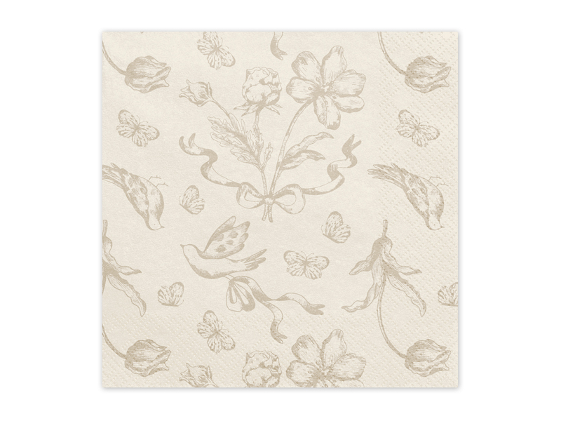 Servetele din hartie (12 buc) bej cu flori maro inchis, 33x33cm