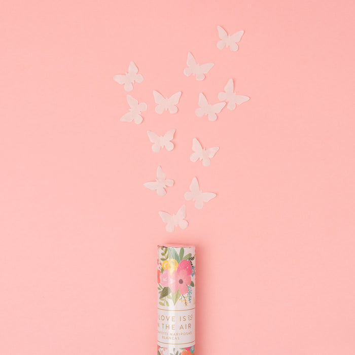 Mini Tun Confetti (15 cm) Fluturi albi, biodegradabil