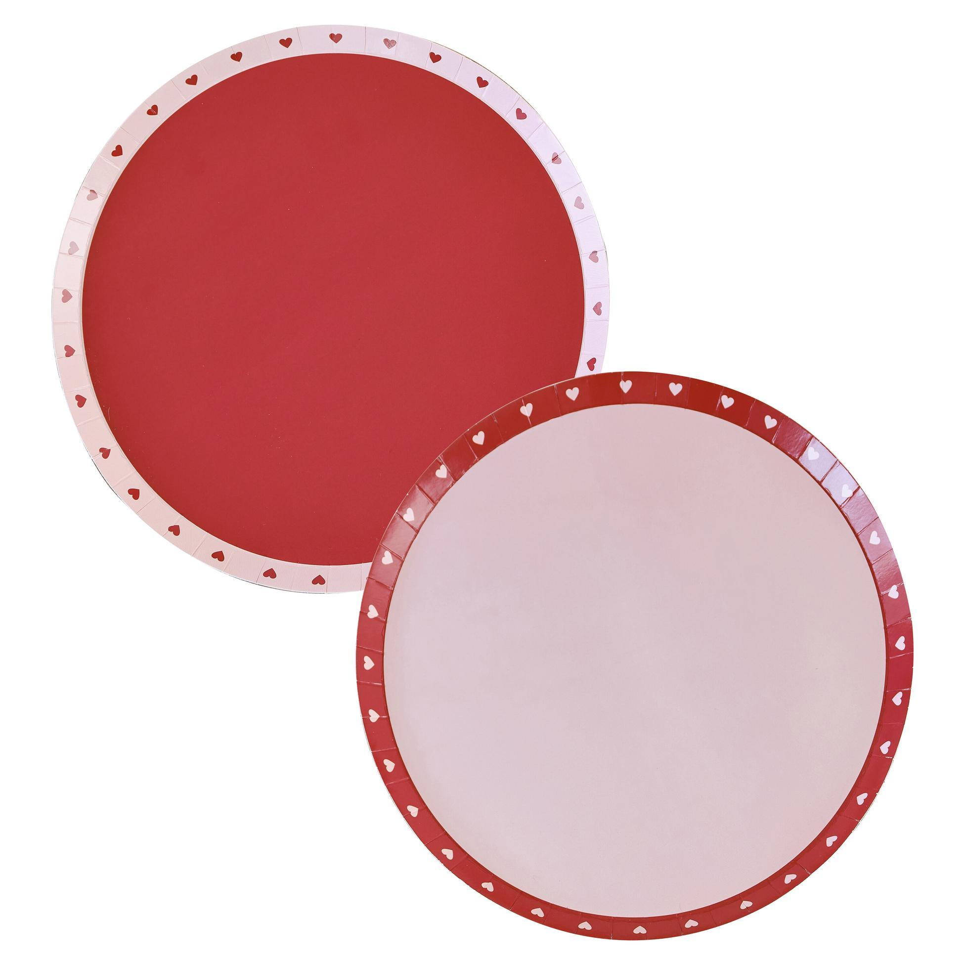 Set 8 Farfurii de Valentine's Day cu Inimioare Rosii si Roz, 25cm