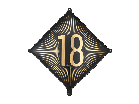 Balon folie 18 pentru Majorat, 46x46 cm, Auriu/Negru