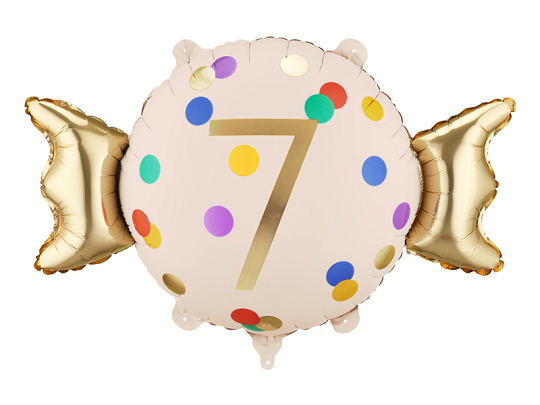 Balon folie Candy cifra 7, 61x37 cm, Auriu/Crem