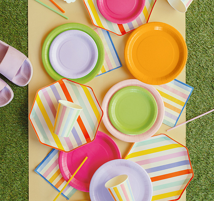 Farfurii hârtie dungi pastel Rainbow, 24.5cm (6 buc)