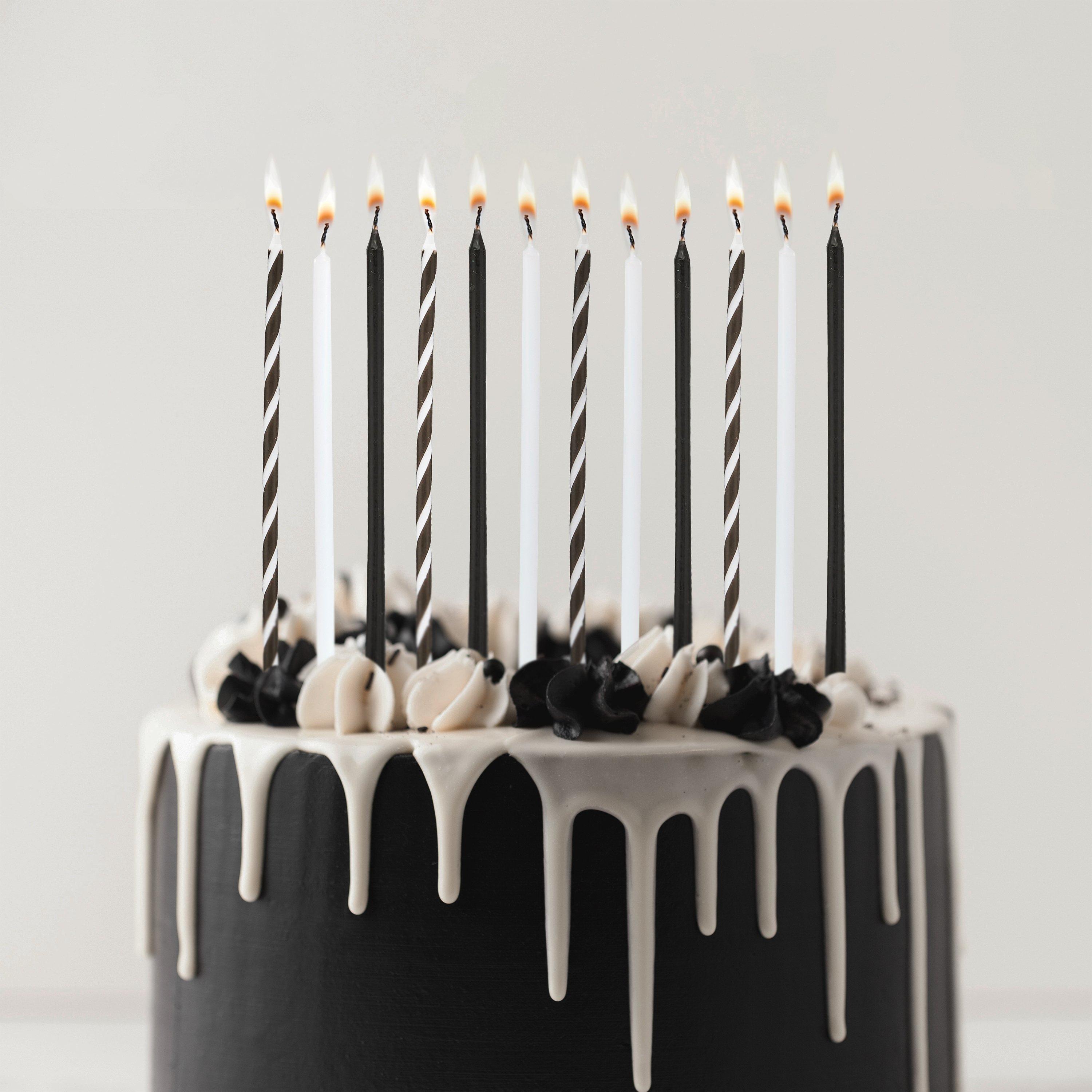 Set de 12 Lumanari Inalte Subtiri Alb si Negru (15cm)