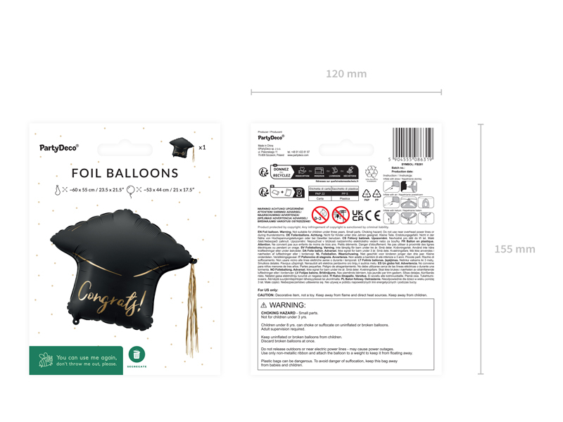 Balon Folie Sapca "Congrats!", 53x44cm, negru/auriu