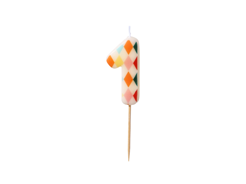 Lumanare de Aniversare Cifra 1 cu Model Romb, 5.5 cm, Mix de Culori