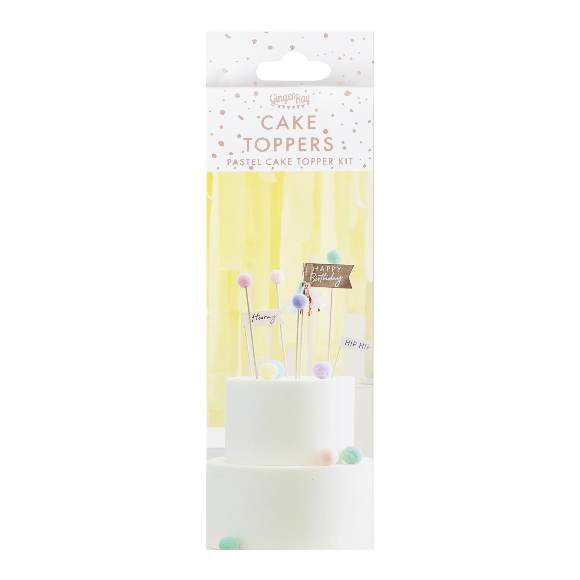 Toppers Tort Pom Pom Happy Birthday, pastel/roz auriu