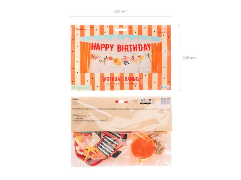 Banner „Happy Birthday” Tematica de Circ, 275 cm, Mix de Culori