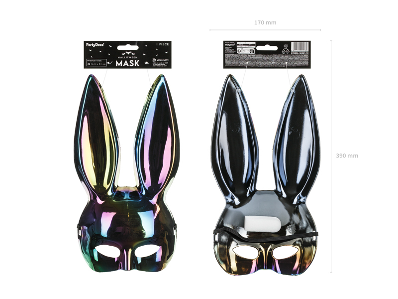Masca iepuras Halloween (1 buc), 16.5x34 cm, Negru iridescent