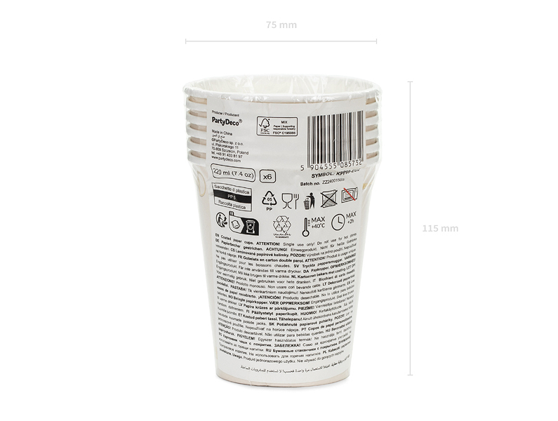 6 Pahare din hartie cu tematica caluti, bej, 220 ml