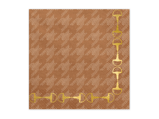 Set de 12 Servetele cu tematica cai, maro si auriu, 16x16 cm