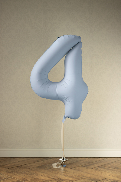 Balon din Folie, Cifra 4, 86cm, Albastru Deschis Mat