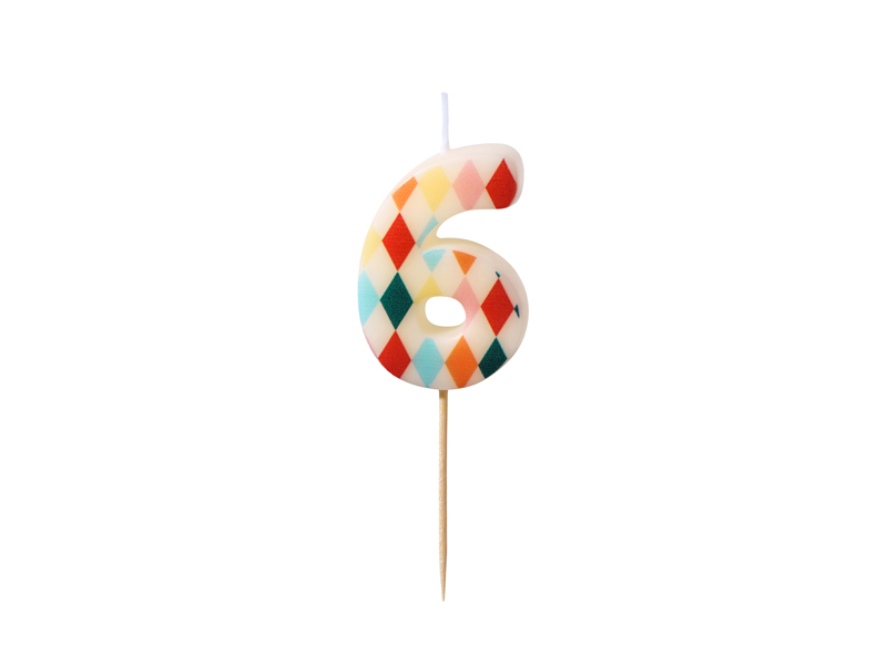 Lumanare de Aniversare Cifra 6 cu Model Romb, 5.5 cm, Mix de Culori