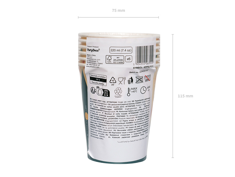 Pahare din Hartie (6 buc) Tematica de Circ, Multicolor, 220 ml