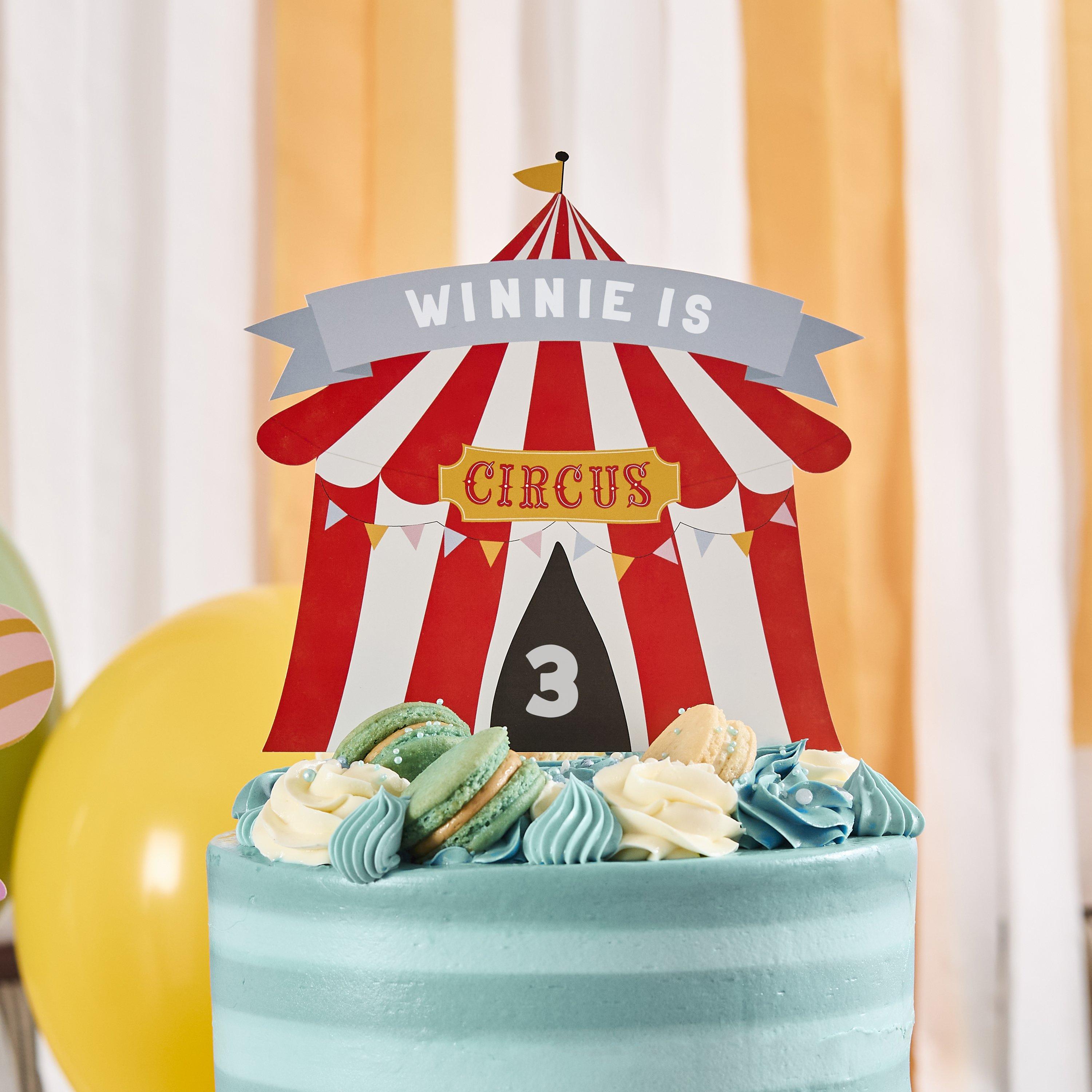 Topper personalizabil pentru tort, Cort de circ, Rosu