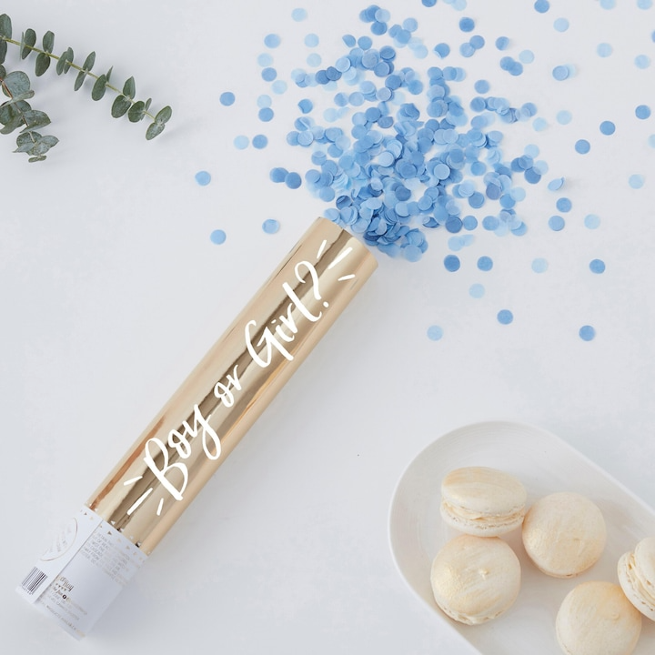 Tun de Confetti Gender Reveal, Albastru