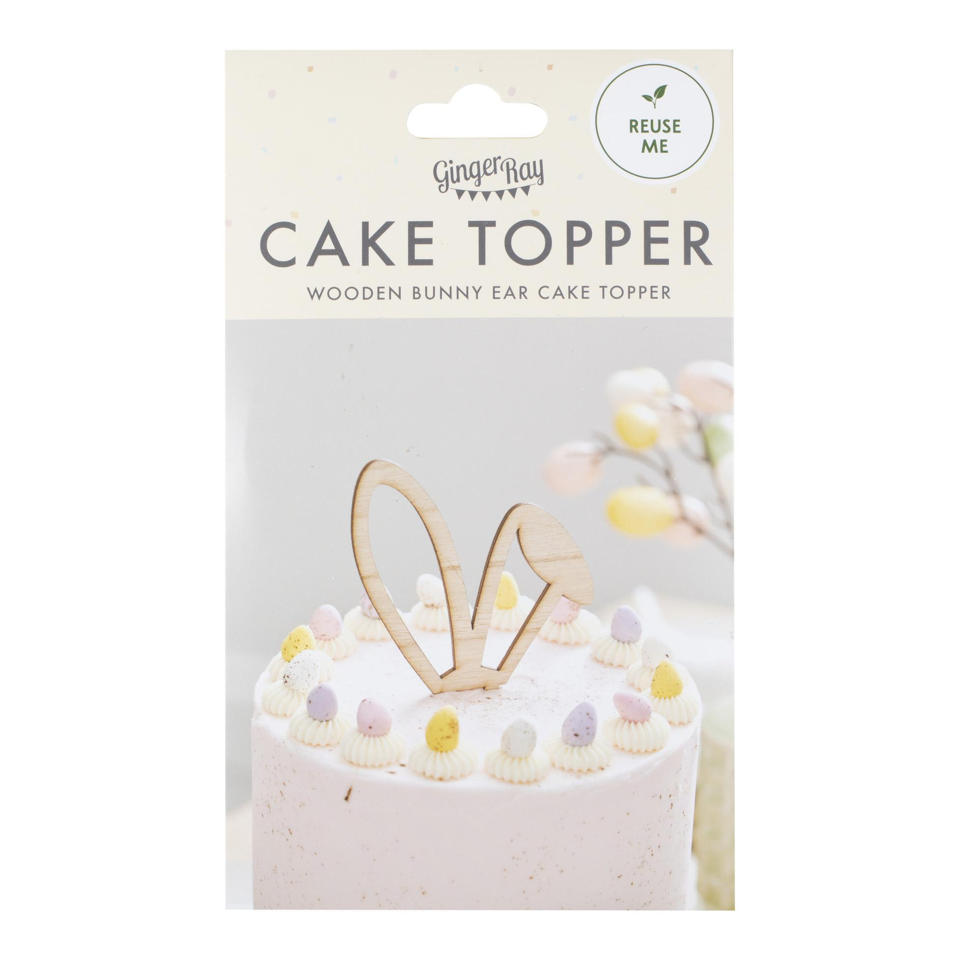 Topper pentru Tort de Paste cu Urechi de Iepuras din Lemn 18cm