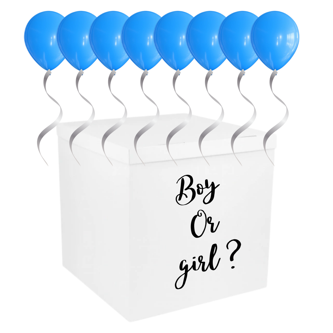 💙 Cutie Gender Reveal (70x70x70 cm) Băiețel cu 40 Baloane cu Heliu – Ridicare Personală