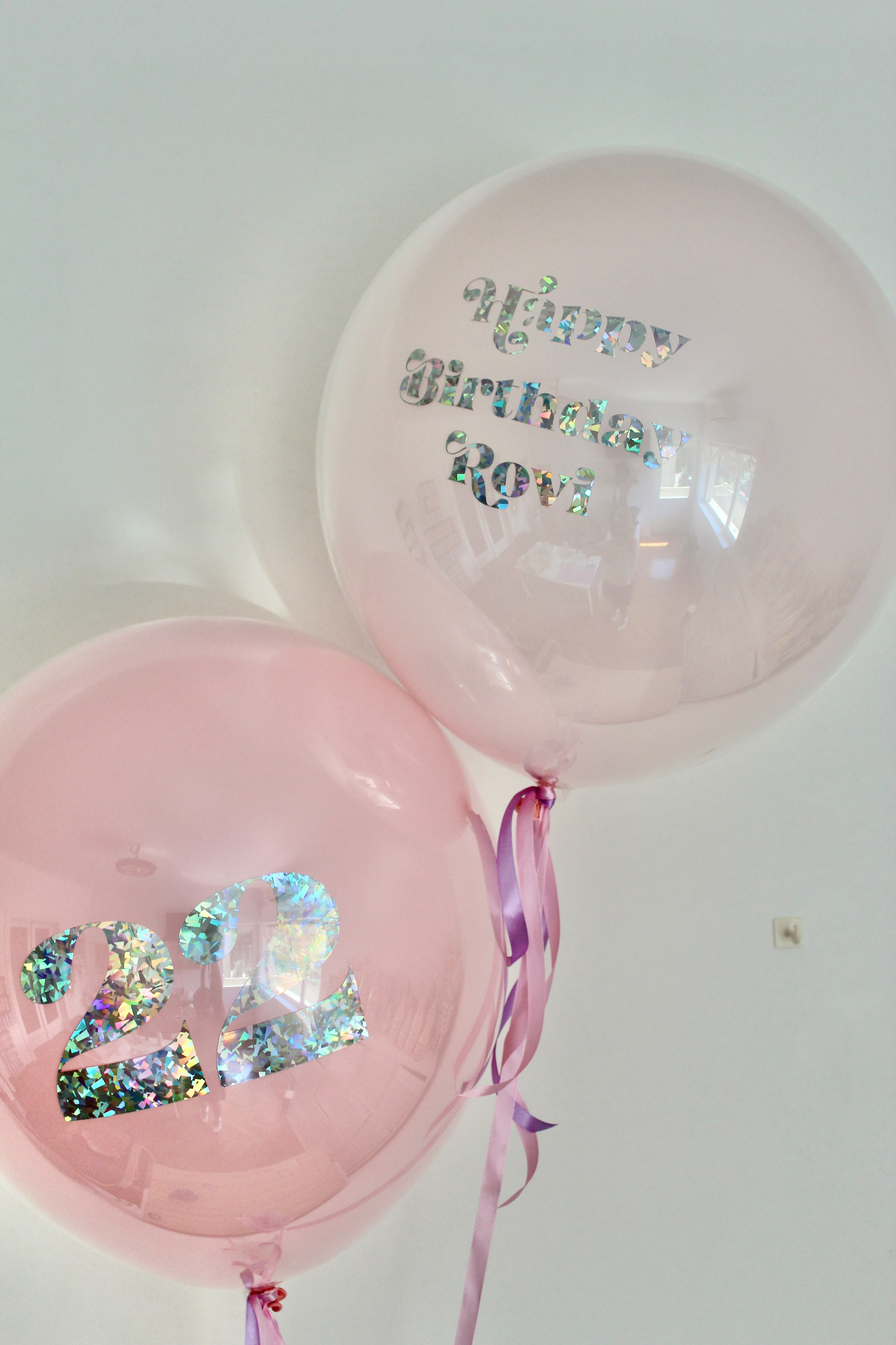Set 2 Baloane cu heliu Glass Effect BOBO Roz Personalizate – 43cm | Efect Iridescent & Heliu