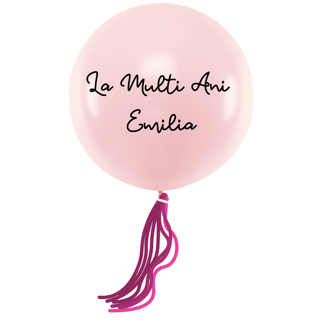 Balon XL (60cm) Roz Deschis, Personalizat, umflat cu heliu Si decorat cu panglici