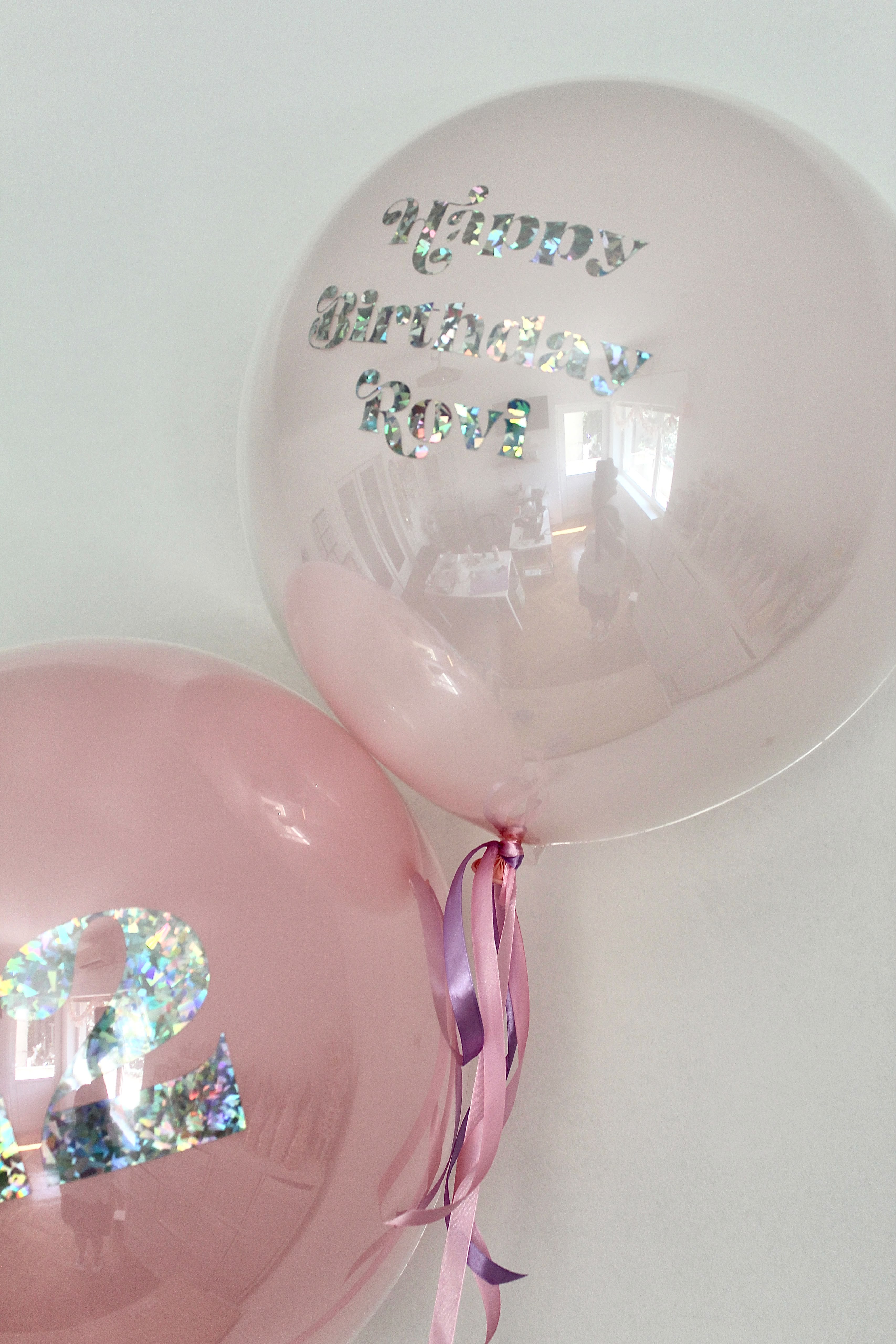 Set 2 Baloane cu heliu Glass Effect BOBO Roz Personalizate – 43cm | Efect Iridescent & Heliu