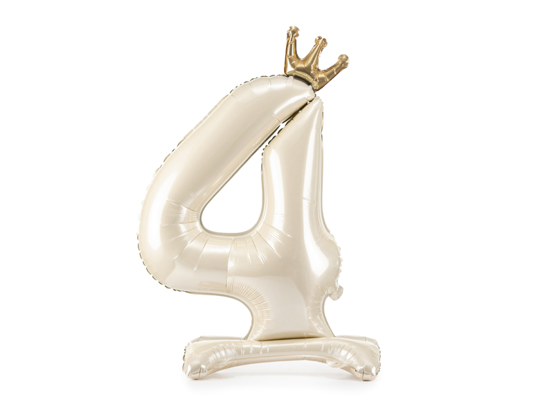 Balon Din Folie Cifra 4, Crem cu Coroana Aurie 84cm