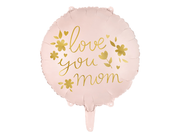 Balon folie „I love you mom” Ziua mamei, 35 cm, Roz cu Inscriptie Aurie