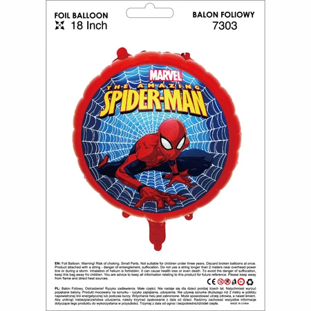 Balon folie rotund Spider-Man 45 cm, roșu și albastru, pentru petrecere copii