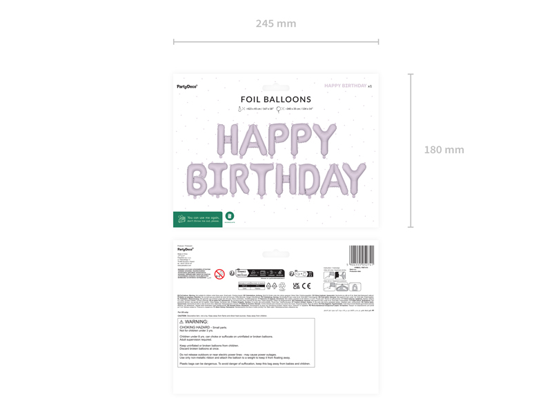 Banner "Happy Birthday" Baloane din Folie, Mov deschis violet, 340x35cm
