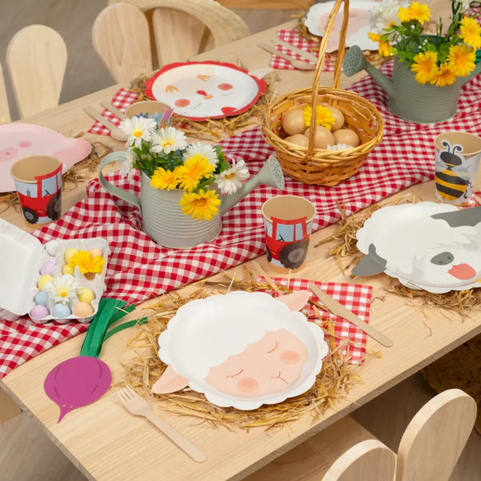 Set 6 farfurii rotunde carton cu tematica ferma (oaie, caine, gaina)