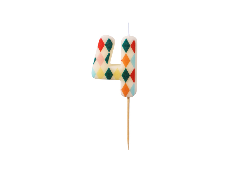 Lumanare de Aniversare Cifra 4 cu Model Romb, 5.5 cm, Mix de Culoric