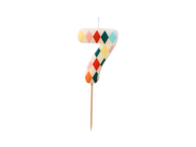 Lumanare de Aniversare Cifra 7 cu Model Romb, 5.5 cm, Mix de Culori