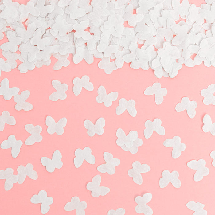 Mini Tun Confetti (15 cm) Fluturi albi, biodegradabil