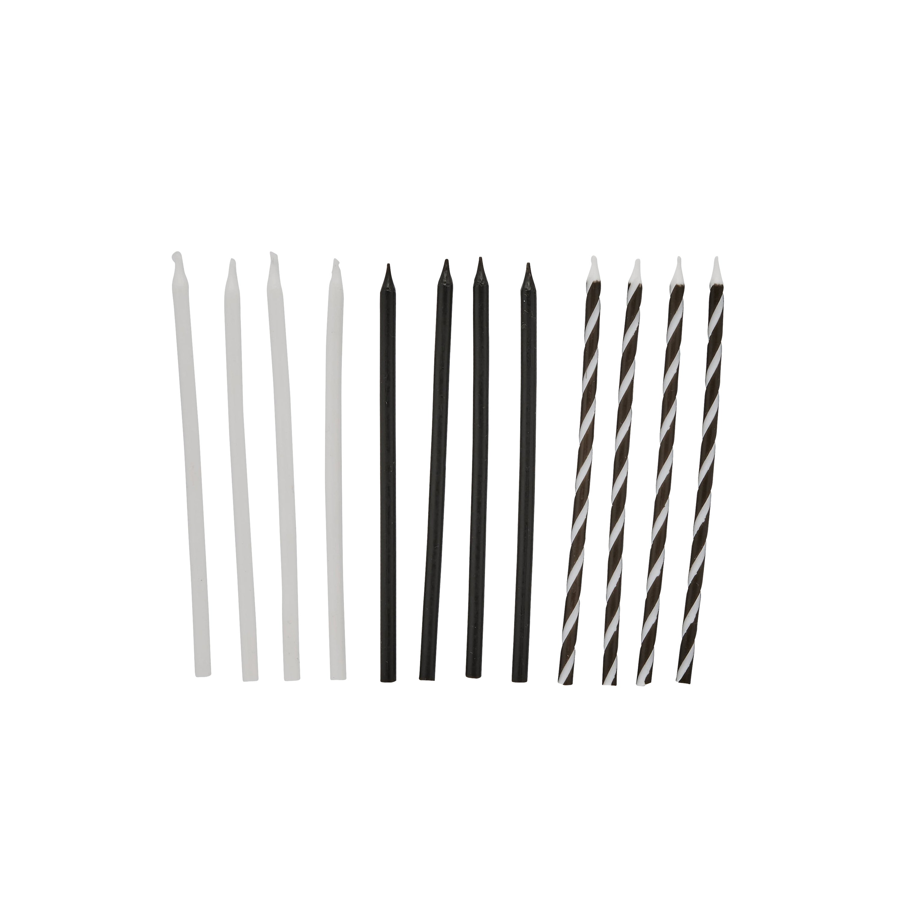 Set de 12 Lumanari Inalte Subtiri Alb si Negru (15cm)