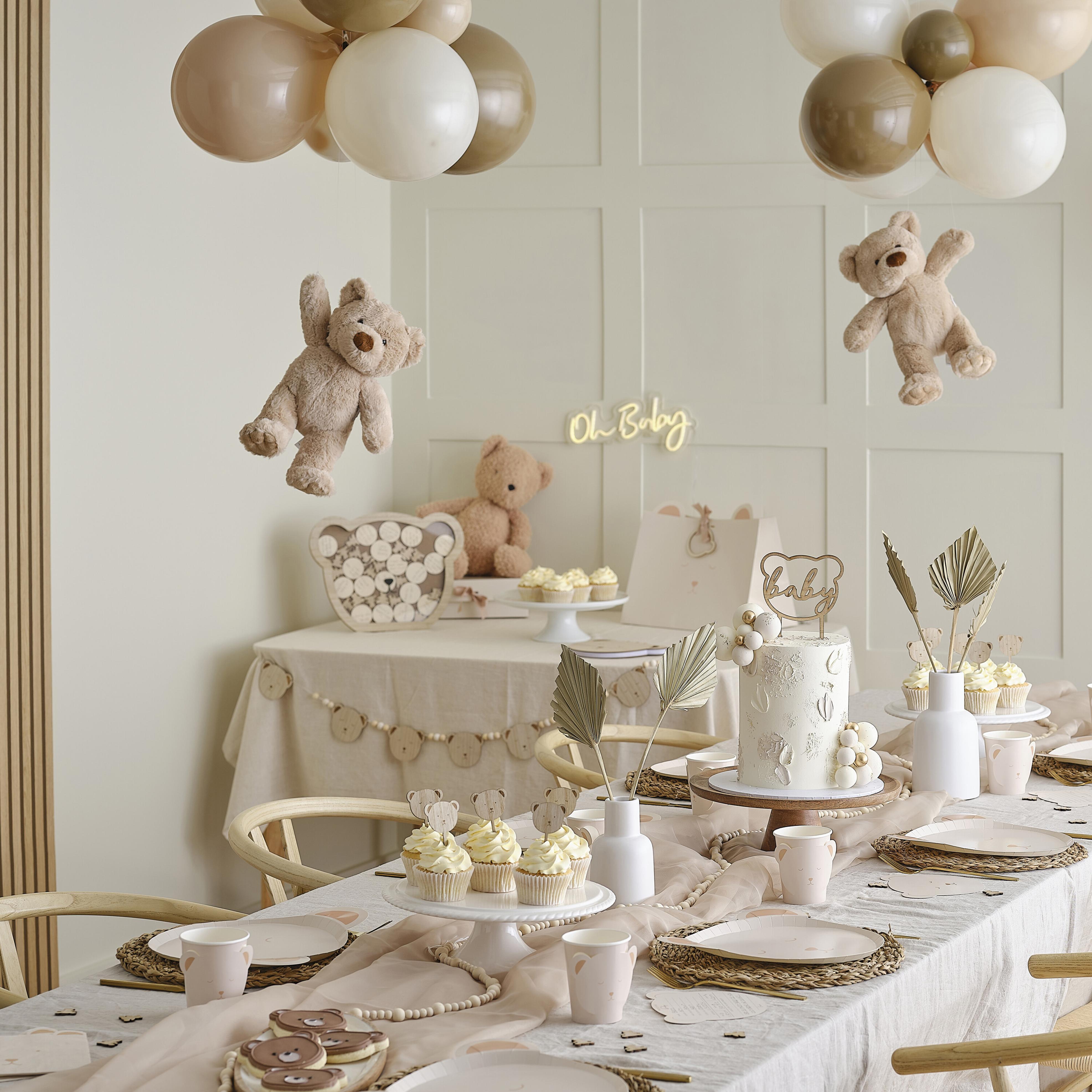 Set 8 Pahare 3D Ursulet pentru Baby Shower, bej si maro