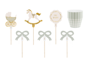 Set pentru briose, 6 toppere + 6 forme 'Oh Baby' (6 buc) carouri verzi