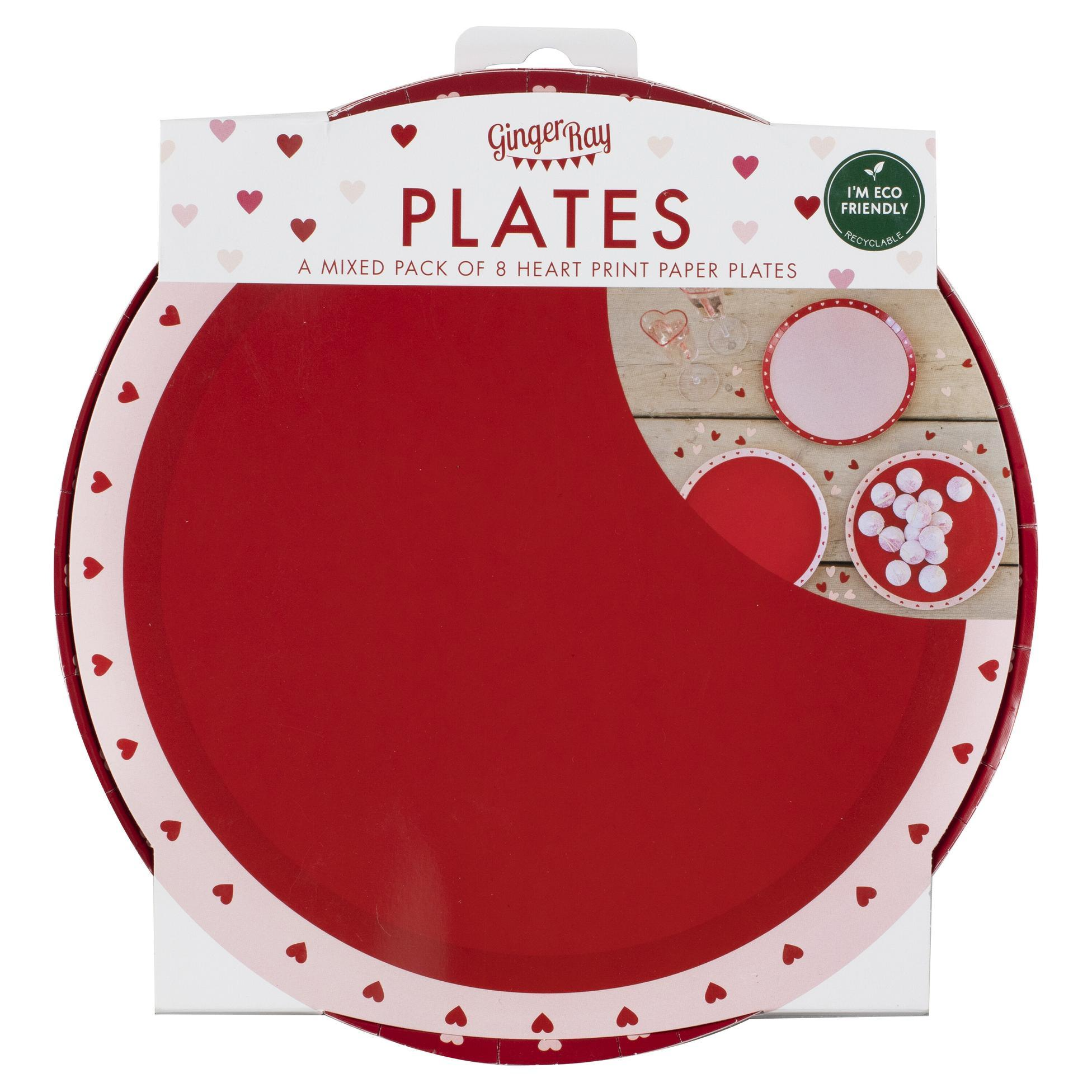 Set 8 Farfurii de Valentine's Day cu Inimioare Rosii si Roz, 25cm