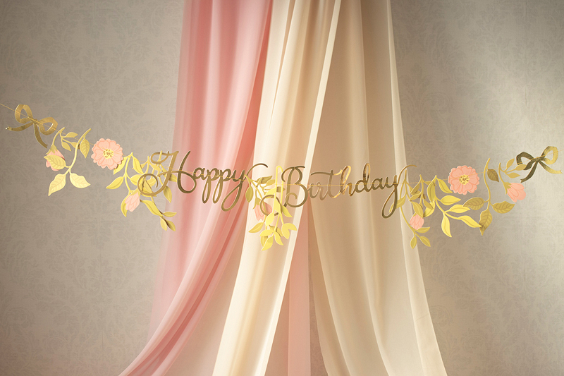 Banner „Happy Birthday” Floral Roz & Auriu, 1.3m