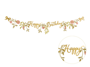 Banner „Happy Birthday” Floral Roz & Auriu, 1.3m
