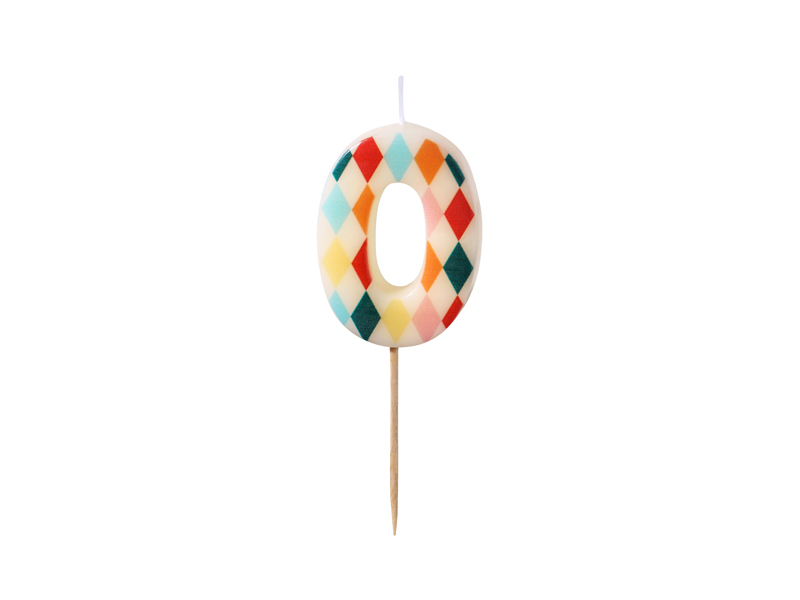 Lumanare de Aniversare Cifra 0 cu Model Romb, 5.5 cm, Mix de Culori